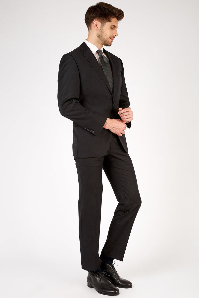 Romano Botta Classic Fit Two-Button Plain Coal Black Italian Suit