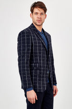 Romano Botta Navy Plaid Wool Blazer