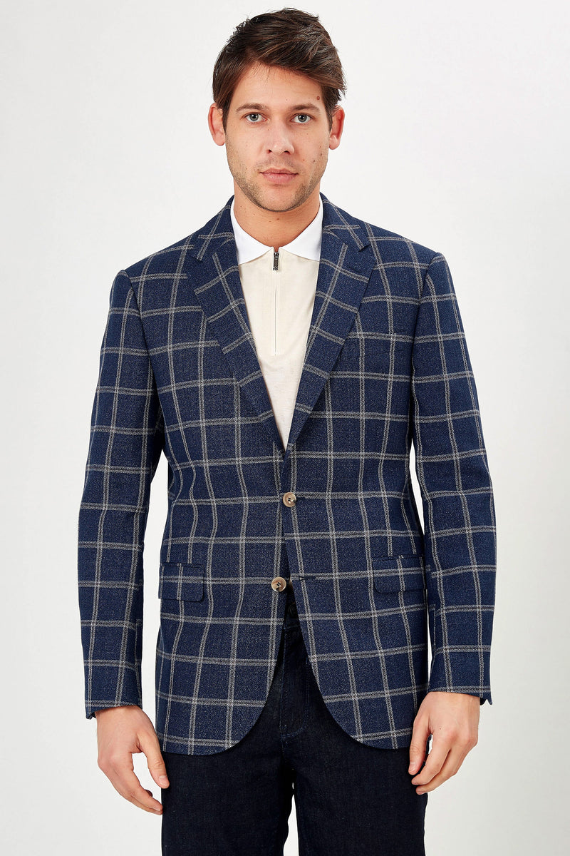 Romano Botta Navy Plaid Blazer