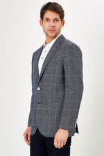 Romano Botta Navy-White Check Linen Blazer