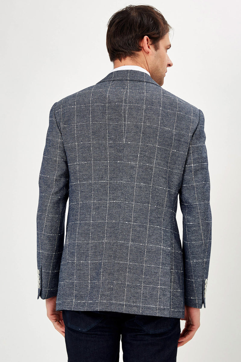 Romano Botta Navy-White Check Linen Blazer