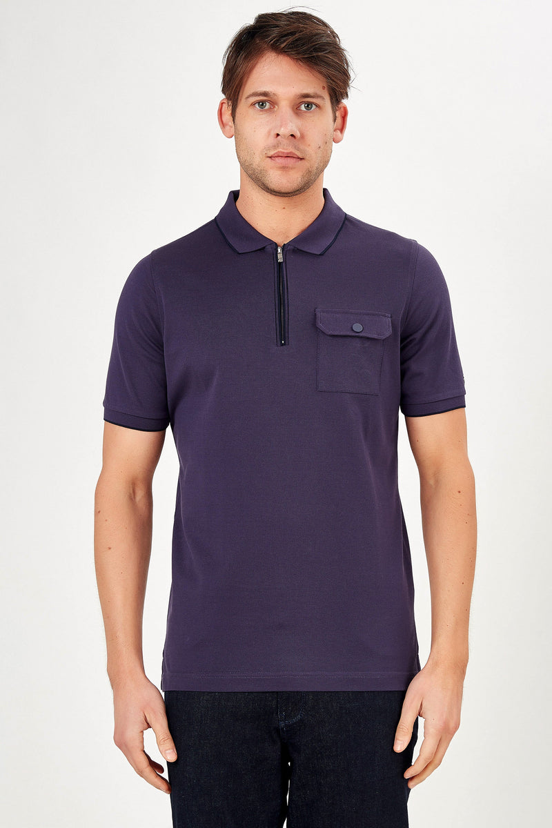 Romano Botta Short Sleeve Dark Purple Pocket Polo T-shirt