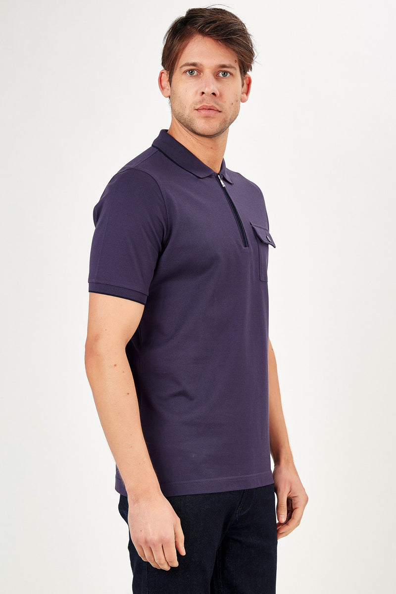 Romano Botta Short Sleeve Dark Purple Pocket Polo T-shirt