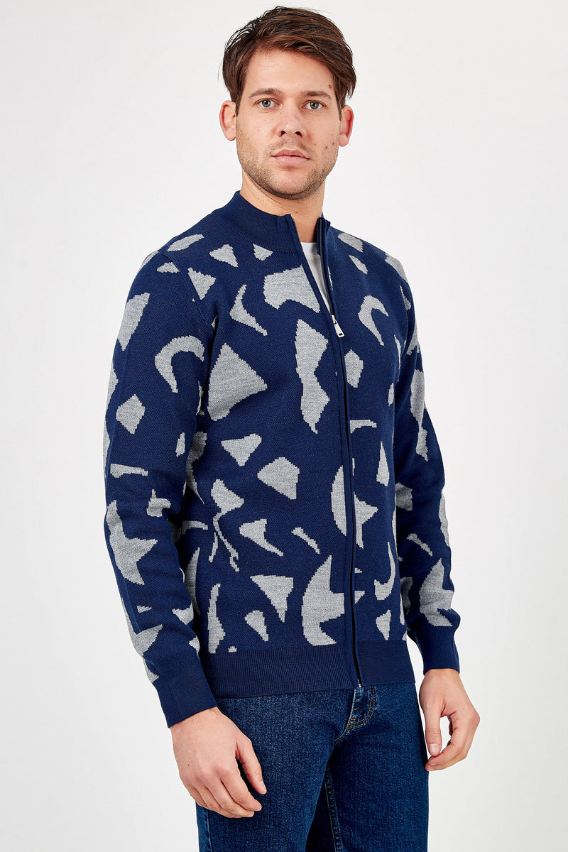 Romano Botta Navy-Grey Wool Cardigan