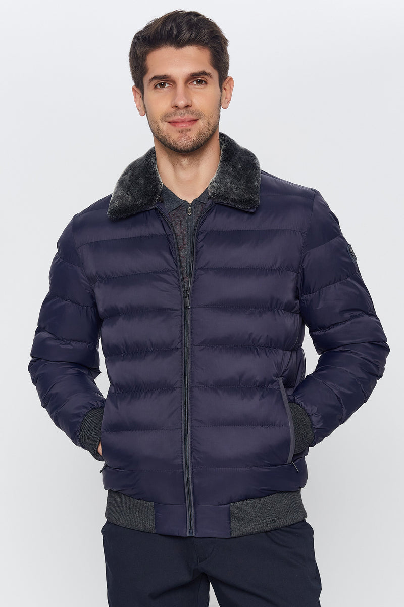 Romano Botta Navy Shearling Collar Coat