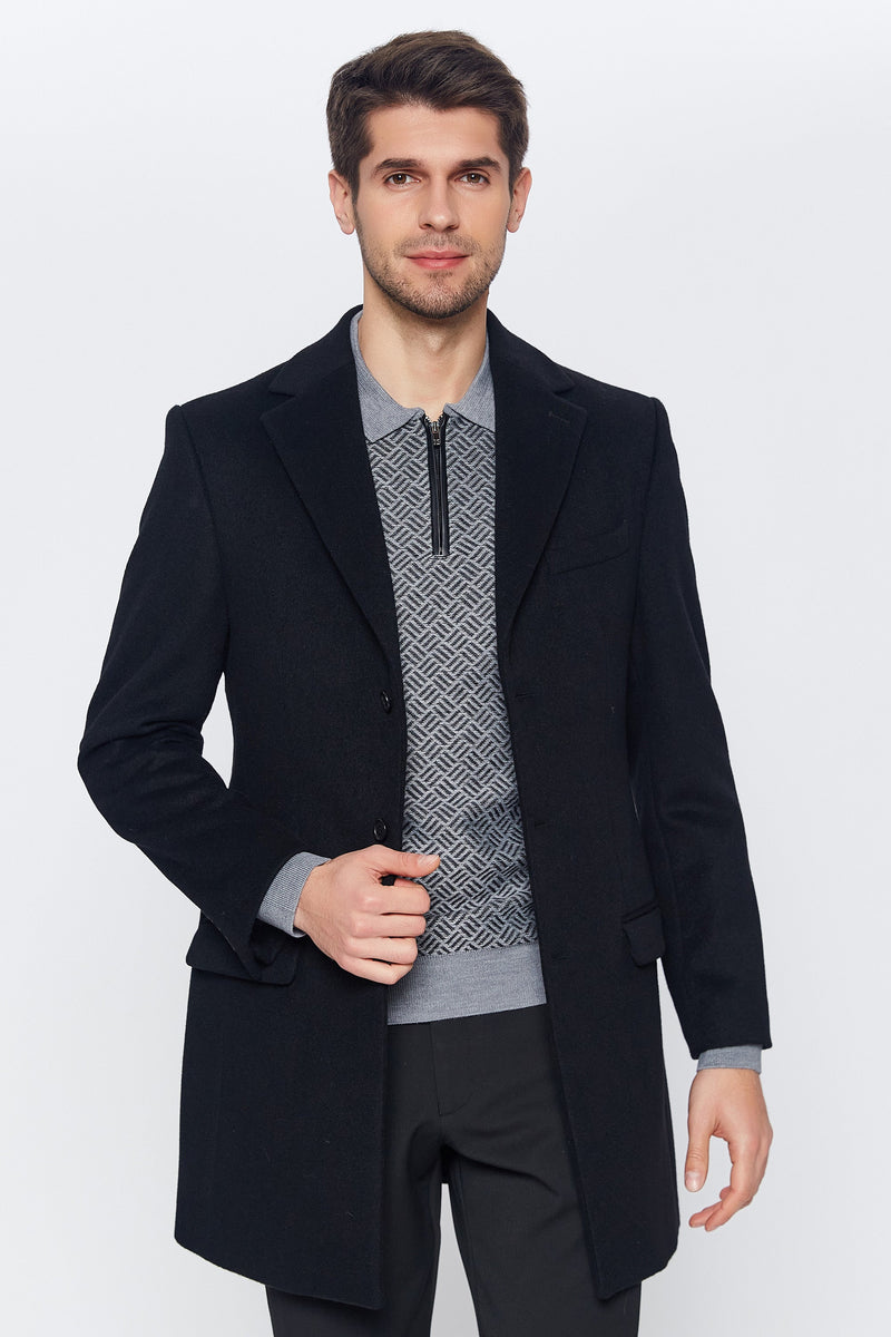 Romano Botta Black Wool And Cashmere Blend Overcoat